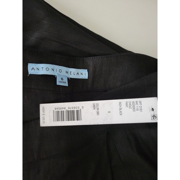 NWT Antonio Melani Wide Leg Pants Black Cropped Paper Bag High Rise Linen Size 6 - Picture 9 of 9
